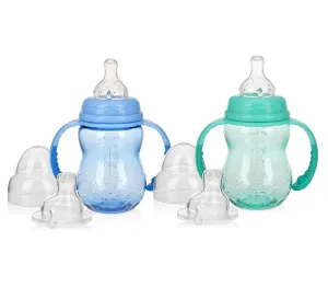 Nuby 3 Stage Ultra Durable Tritan Grow with Me No-Spill Bottle to Cup, 8oz, 2 Count, Blue/Teal