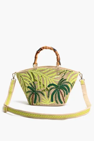 Palm Tree Beaded Mini Tote