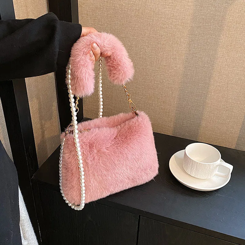 Pearl Chain Plush Bag Female Ins Korean Style