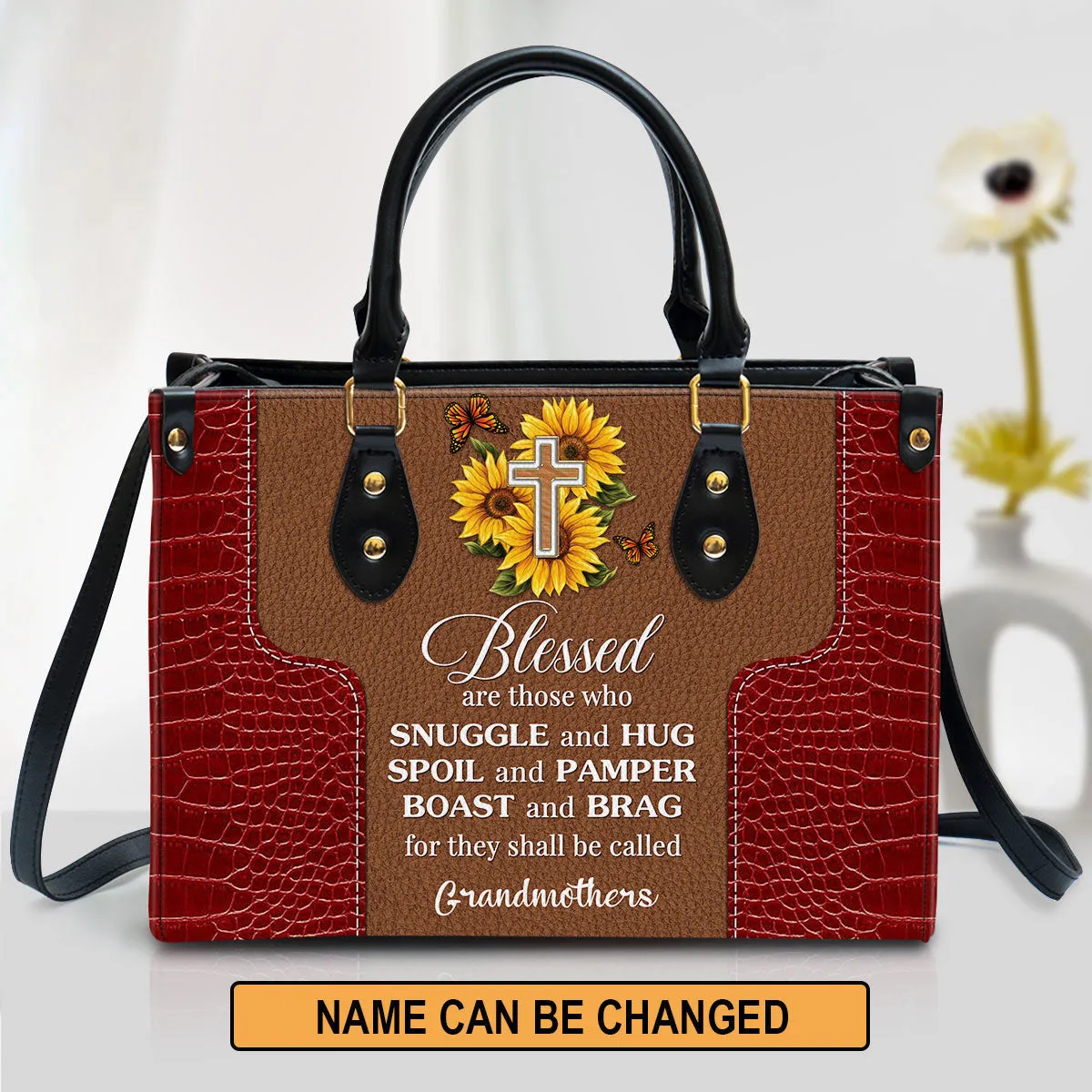 Personalized Sunflower Leather Bag Blessed Are Those Who Spoil And Pamper - Women Pu Leather Bag - Christian Gifts For Women