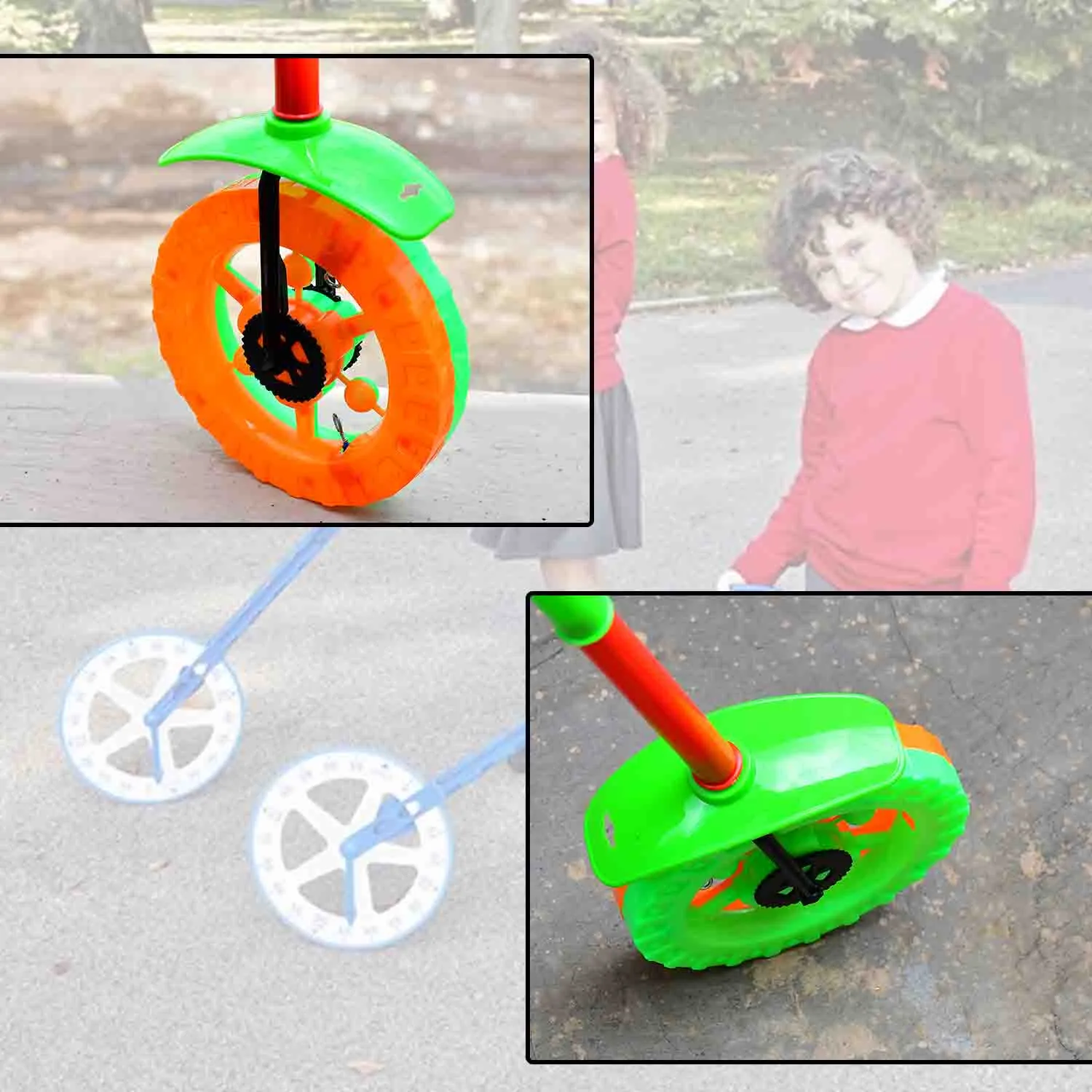 Plastic Single Wheel Push Run toy with handle and two lights on wheel. push toy for Kids.