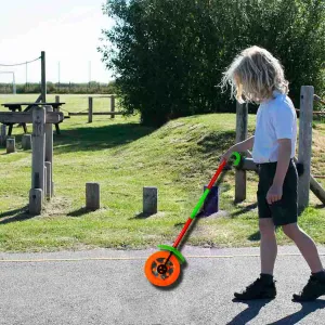 Plastic Single Wheel Push Run toy with handle and two lights on wheel. push toy for Kids.