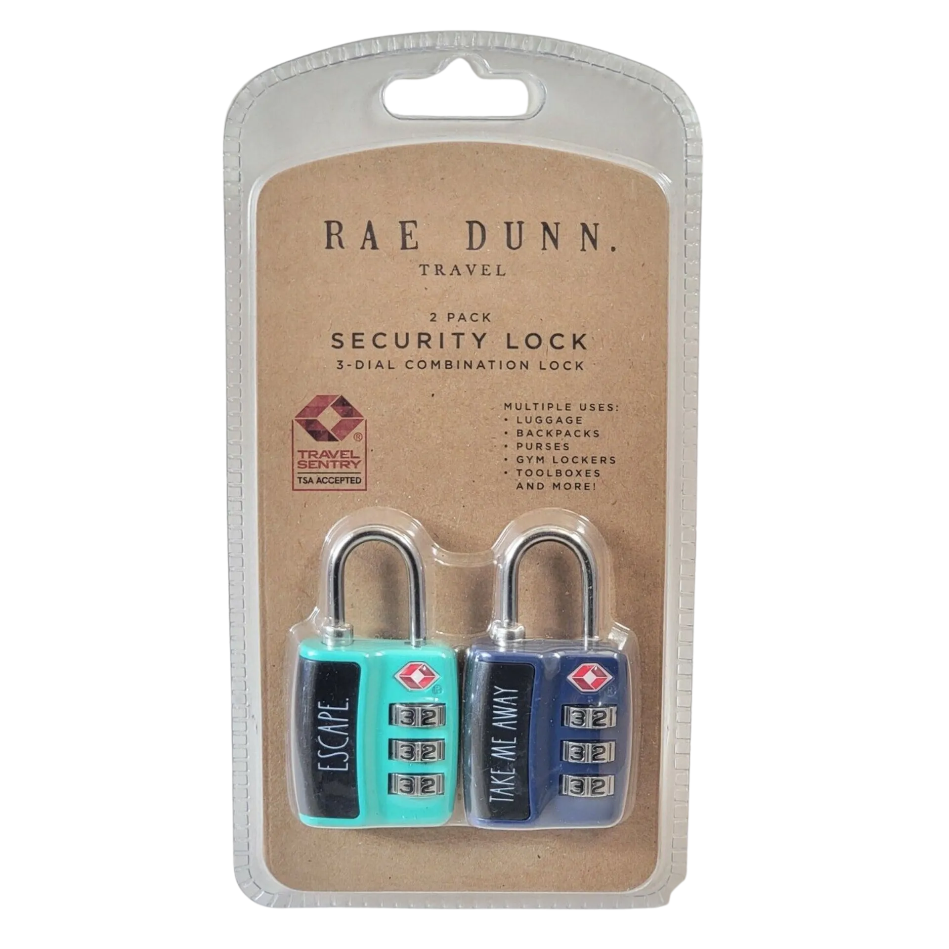 RAE DUNN TRAVEL - 3-Dial Combination Security Lock