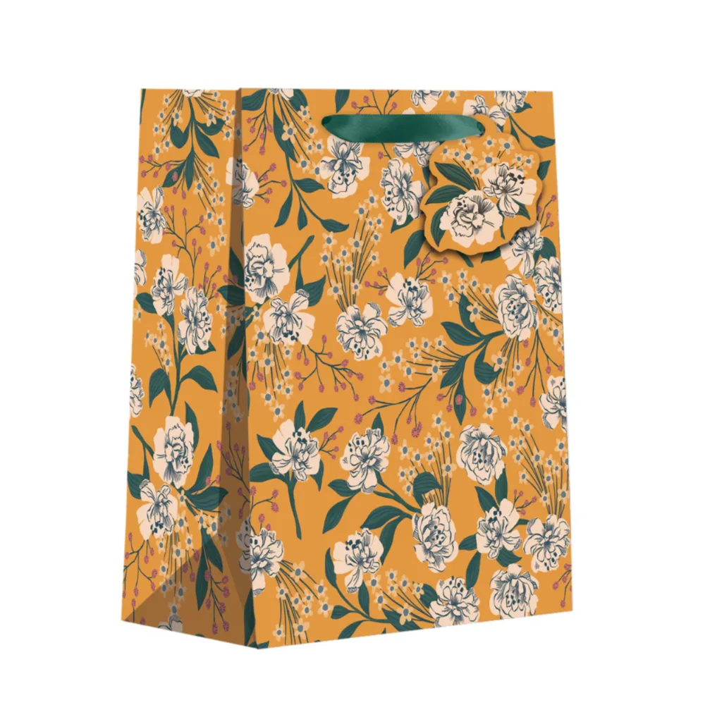 Retro Floral Orange Gift Bag - Medium