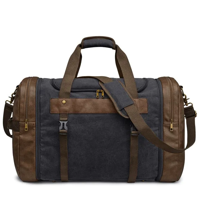 S-ZONE 65L Canvas Duffle Bag Travel Overnight Carry on Weekender Duffel with Compartment for Men Women