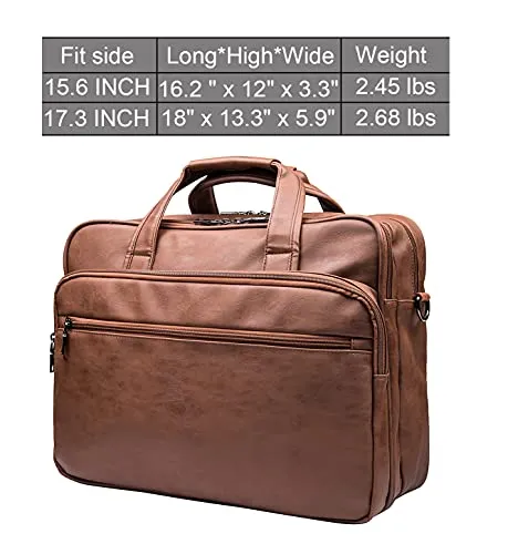 Seyfocnia Leather Laptop Bag, Men's 15.6 Inches Messenger Briefcase Business Satchel Computer Handbag Shoulder Bag Fits 15.6 Inch Laptop, Computer, Tablet(Brown)