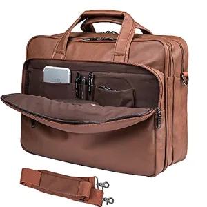 Seyfocnia Leather Laptop Bag, Men's 15.6 Inches Messenger Briefcase Business Satchel Computer Handbag Shoulder Bag Fits 15.6 Inch Laptop, Computer, Tablet(Brown)