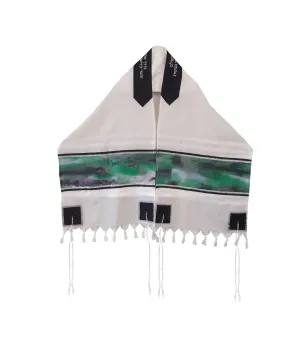 The Green Marble Hand Painted Silk on Wool Tallit, Bar Mitzva Tallit, Tzitzit, Jewish Prayer Shawl