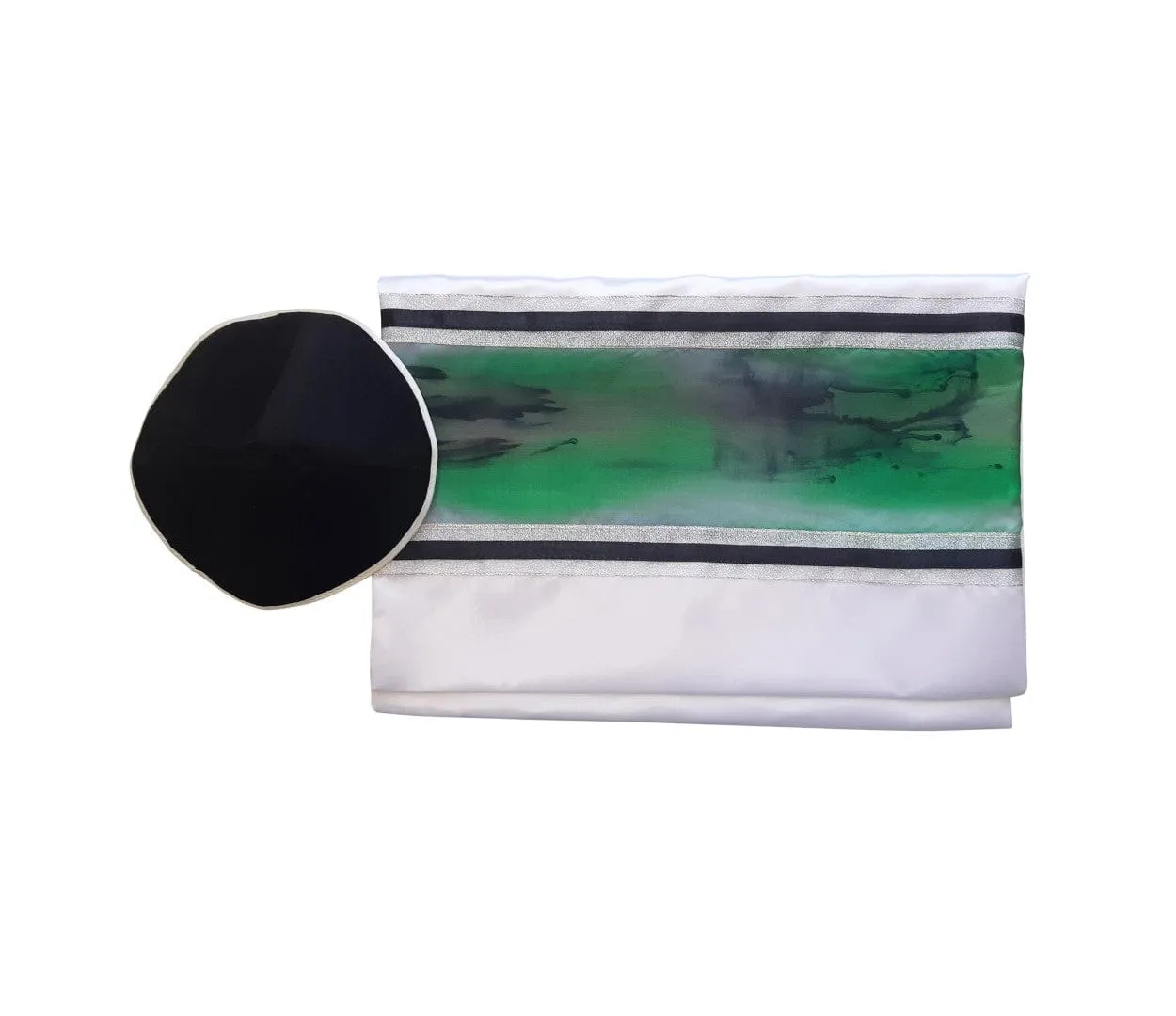 The Green Marble Hand Painted Silk on Wool Tallit, Bar Mitzva Tallit, Tzitzit, Jewish Prayer Shawl