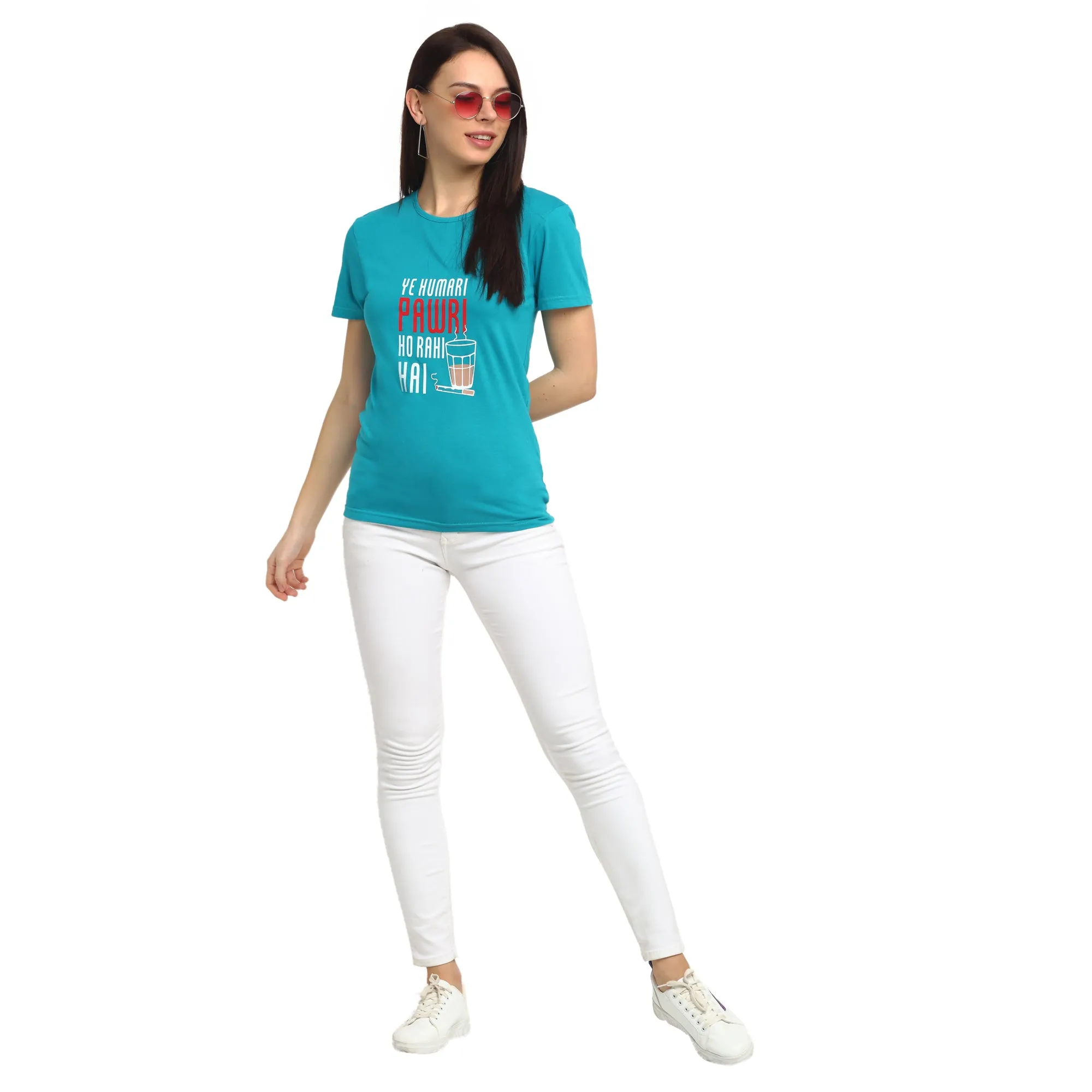 Vimal Jonney Turquoise Half Sleeve T-shirt For Women's