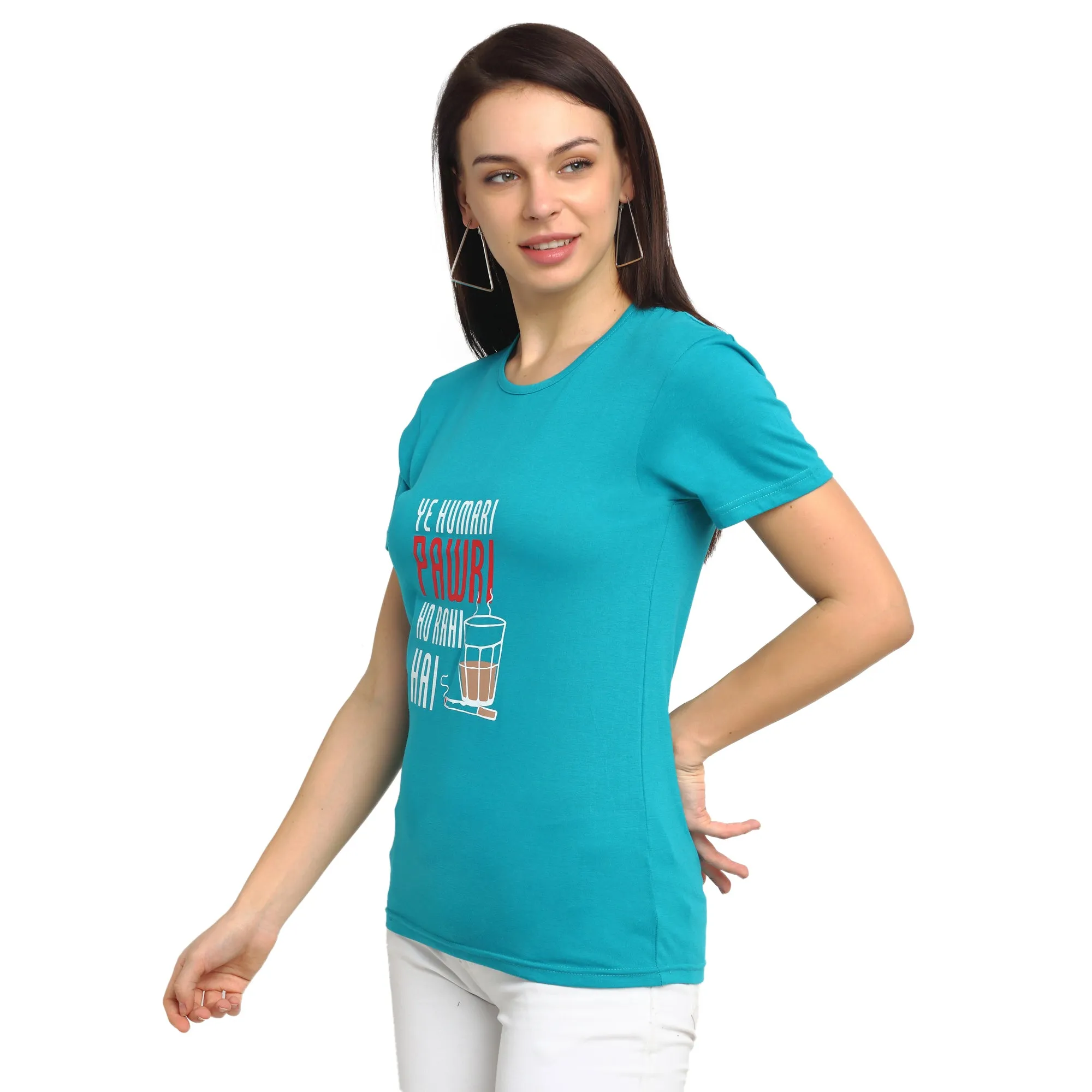 Vimal Jonney Turquoise Half Sleeve T-shirt For Women's