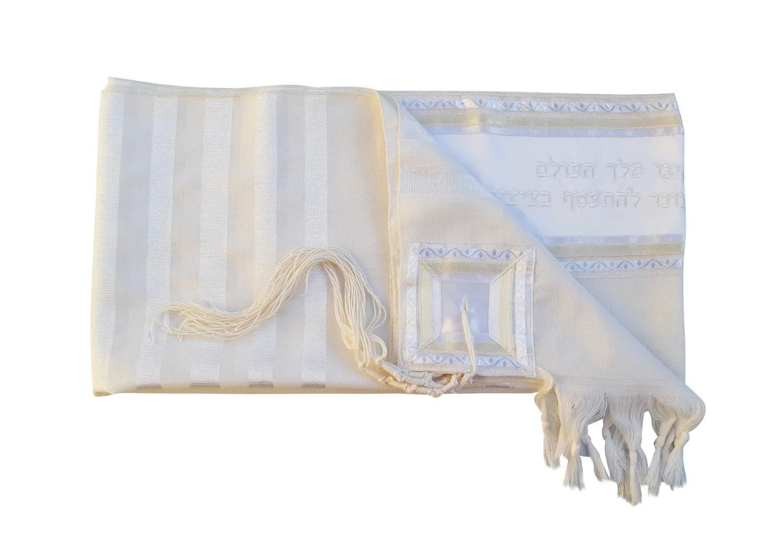 White On White Classic Tallit, Bar Mitzvah Tallit Set, Tallit Prayer Shawl, Tzitzit Custom Tallit, Hebrew Prayer Shawl