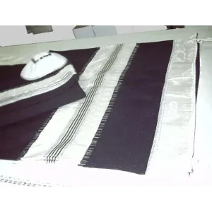 Wool Man Tallit Decorated With Silk & Made In Israel