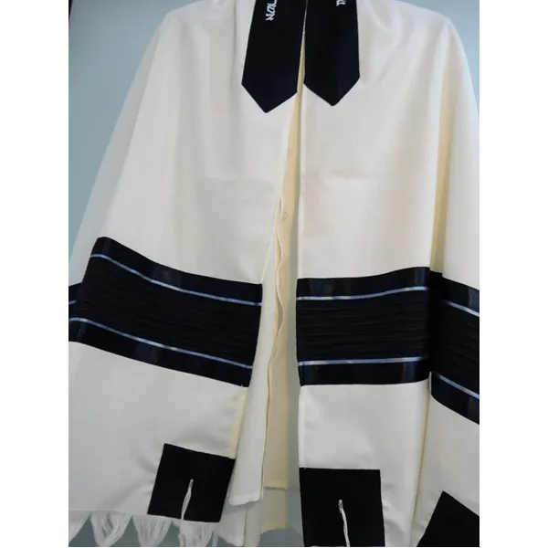 Wool Tallit for Bar Mitzvah, Blue Stripes Combination, Tzitzit Tallit Prayer Shawl, Custom Tallit Set