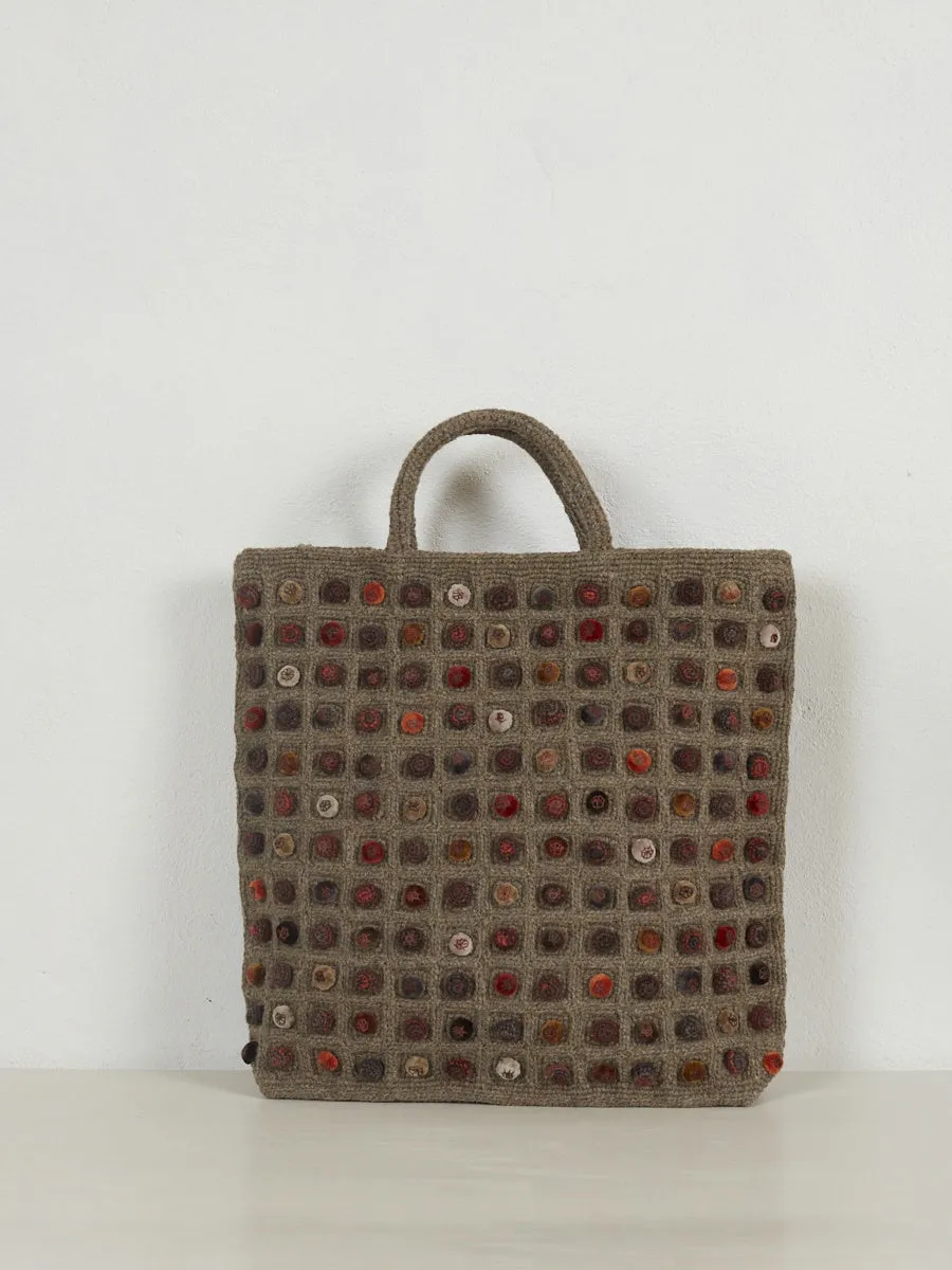 Woven Wool Tote with Velvet Dots