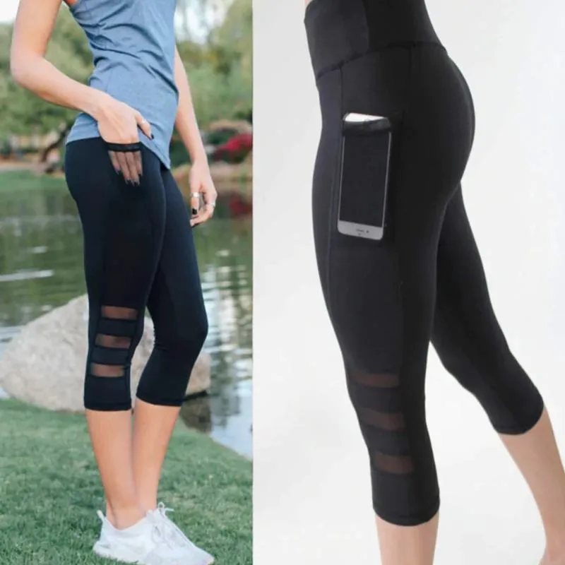 Yoga Elasticity Sports Fitness Pocket Running Mesh Sports Leggings